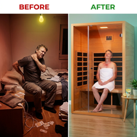 1 Person Extendable FAR Infrared Sauna for Home, Hemlock Wood Low EMF 6 Carbon Heaters Indoor Saunas with LED Lights, Bluetooth Speaker, Digital Control Panel, and Seating Bench — Before & After