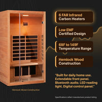 1 Person Extendable FAR Infrared Sauna for Home, Hemlock Wood Low EMF 6 Carbon Heaters Indoor Saunas with LED Lights, Bluetooth Speaker, Digital Control Panel, and Seating Bench — Results & Stats