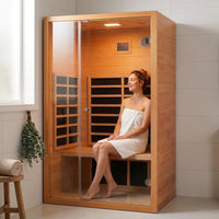 1 Person Extendable FAR Infrared Sauna for Home, Hemlock Wood Low EMF 6 Carbon Heaters Indoor Saunas with LED Lights, Bluetooth Speaker, Digital Control Panel, and Seating Bench — Lifestyle