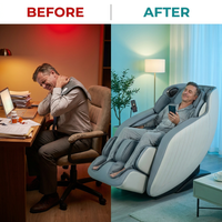 Blue Faux Leather Zero Gravity Recliner 3D Programmable Massage Chair — Before & After