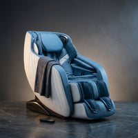 Blue Faux Leather Zero Gravity Recliner 3D Programmable Massage Chair — Studio Shot