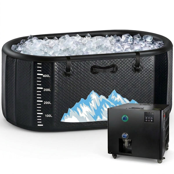 Cold Plunge Tub, 248 Gallon, 1 Horsepower, Heavy-Duty Ice Bath Tub for Athletes with Hot & Cold, Portable Inflatable Plunge Chiller with Water Treatment Kit, Immersion Therapy, Wifi (Black, 1 Set) — Studio Shot