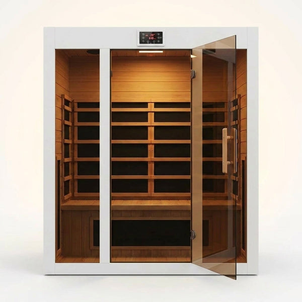 Infrared Sauna Designed for Home Wellness, 2 Person Capacity, 6 Carbon Heaters, Low EMF Hemlock Wood — Studio Shot