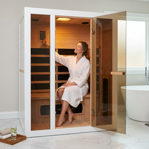 Home Infrared Sauna Designed for Daily Wellness, 2 Person Capacity, 6 Carbon Heaters, Low EMF Hemlock Wood